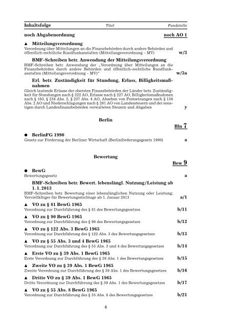 Inhaltsverzeichnis Die Steuergesetze - Erich Schmidt Verlag