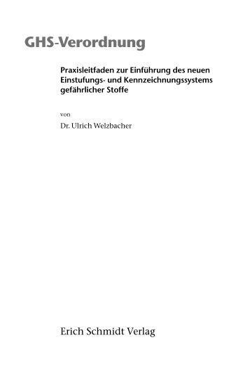 Inhaltsverzeichnis GHS-Verordnung - Erich Schmidt Verlag