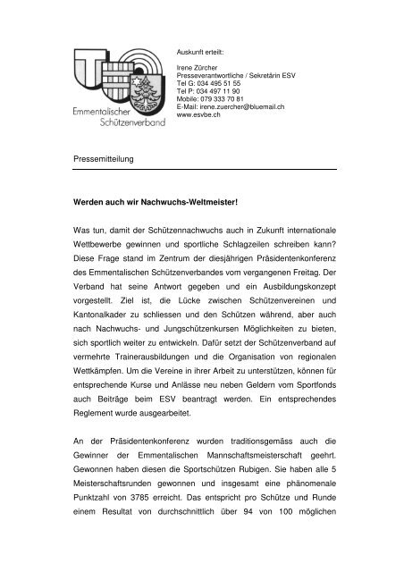 Presse PK - Emmentalischer Schützenverband