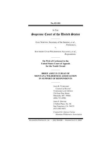 Brief Amicus Curiae Of Montana Wilderness Association In Support ...