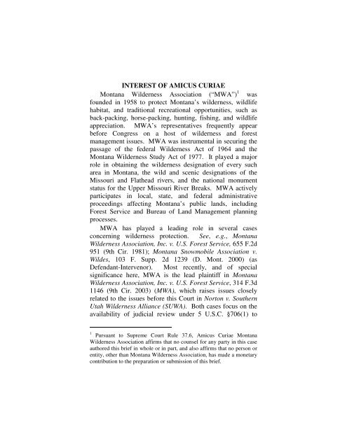 Brief Amicus Curiae Of Montana Wilderness Association In Support ...