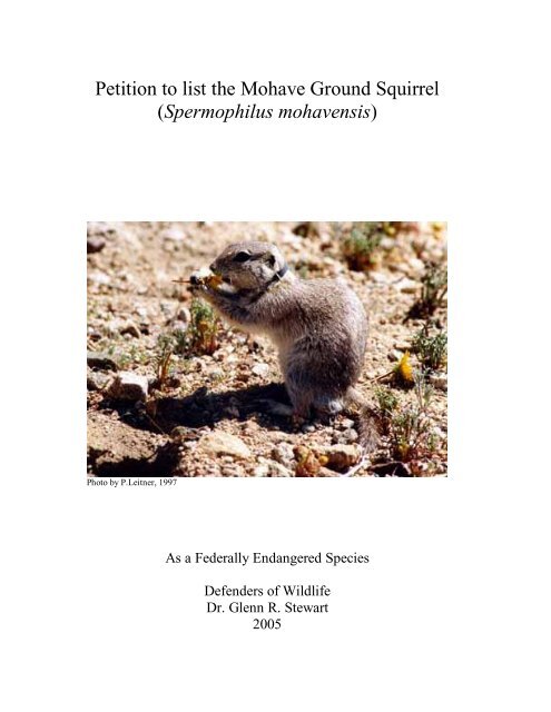 Petition to list the Mohave Ground Squirrel - Defenders of Wildlife