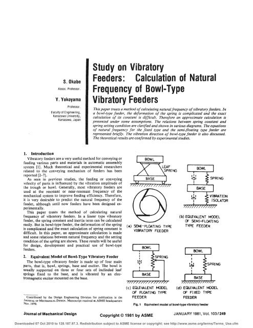 Study On Vibratory Feeders Calculation Of Natural Freq Uency Of