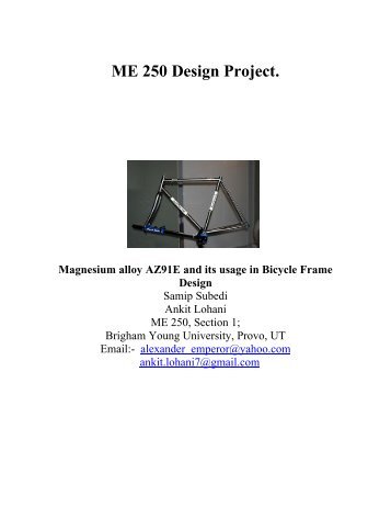 Magnesium Alloy AZ91E and its Usage in Bicycle Frame Design