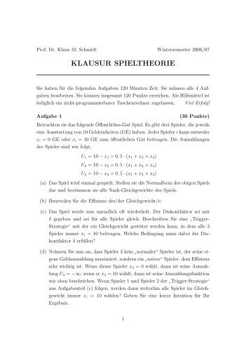 KLAUSUR SPIELTHEORIE - LMU