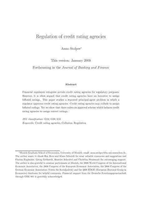 Regulation of credit rating agencies - Economic Theory (Prof. Schmidt)