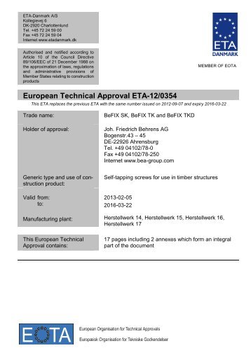 ETA120354 BeA screws core r1 - ETA-Danmark