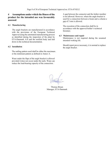 European Technical Approval ETA-07/0212 - ETA-Danmark