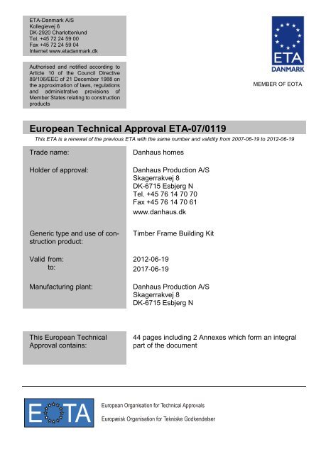 European Technical Approval ETA-07/0119 - ETA-Danmark