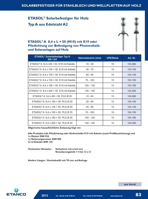 Solarbefestigungssysteme für Photovoltaikanlagen - Etasol-solar ...