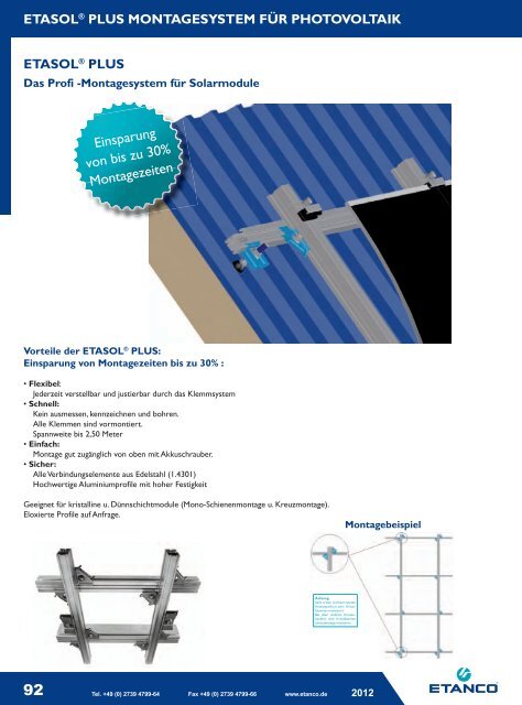 Solarbefestigungssysteme für Photovoltaikanlagen - Etasol-solar ...