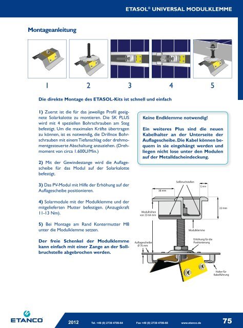 Solarbefestigungssysteme für Photovoltaikanlagen - Etasol-solar ...