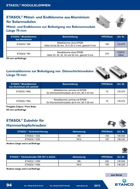 etasol katalog 2013 neu! - Etasol-solar-zubehoer.de