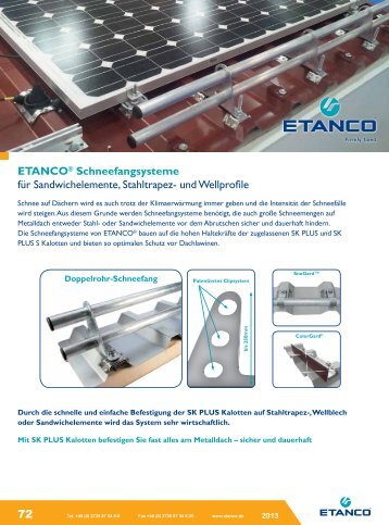 Schneefangsysteme fuer Blechdach - Etanco