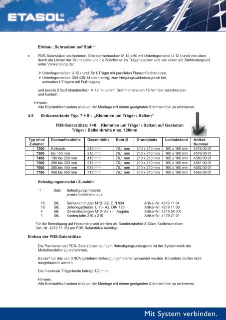 FDS Solarstuetzen Flachdach - Etasol-solar-zubehoer.de