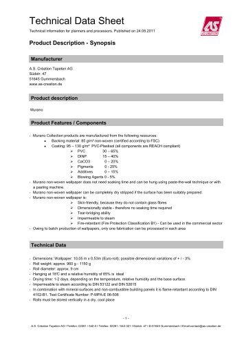 Technical Data Sheet - AS Création Tapeten AG