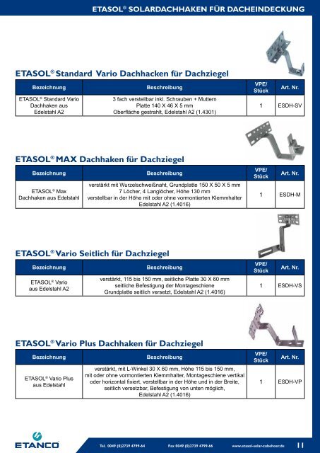 EUROPÄISCHER HERSTELLER VON ... - Etasol-solar-zubehoer.de