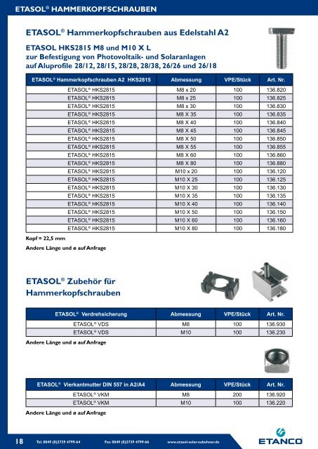 EUROPÄISCHER HERSTELLER VON ... - Etasol-solar-zubehoer.de