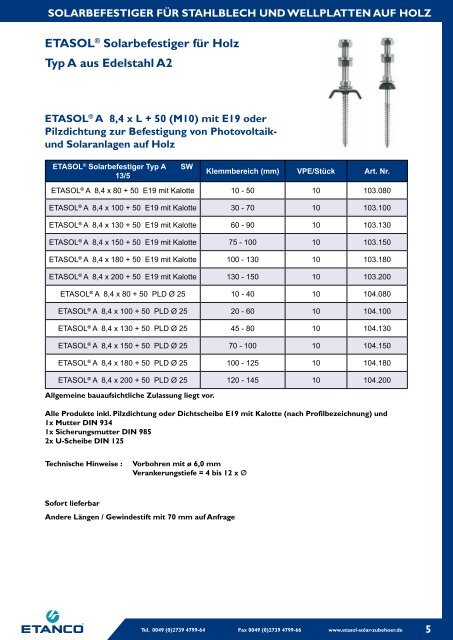 EUROPÄISCHER HERSTELLER VON ... - Etasol-solar-zubehoer.de