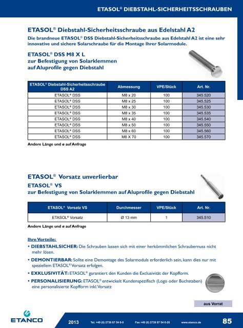 etasol katalog 2013 neu! - Etasol-solar-zubehoer.de