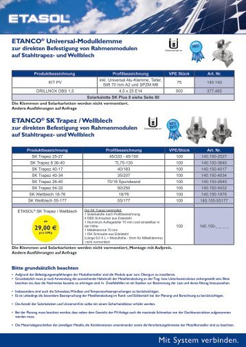 SK TRAPEZBLECH ab €29,00/KwP - Etasol-solar-zubehoer.de