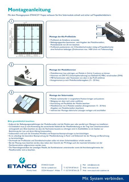 ETANCO®-Trapez für Trapezblechdächer - Etasol-solar-zubehoer.de