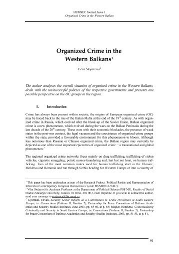 Organized Crime in the Western Balkans1 - HUMSEC