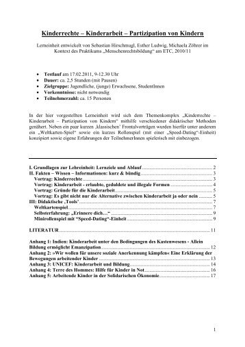 Kinderrechte – Kinderarbeit – Partizipation von Kindern - ETC Graz