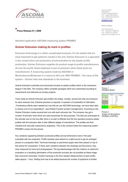 Greiner Extrusion making its mark in profiles - ASCONA