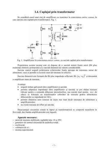 L4. Cuplajul prin transformator