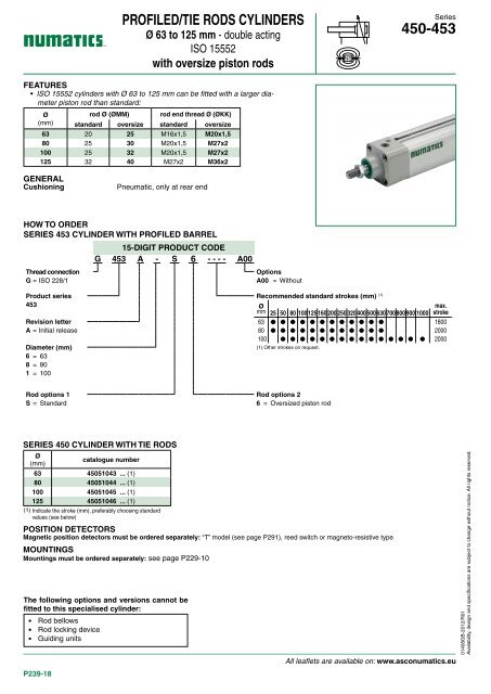 PROFILED/TIE RODS CYLINDERS 450-453 - ASCO Numatics