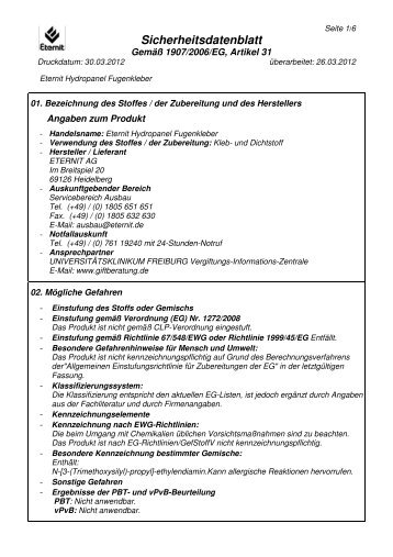 Sicherheitsdatenblatt - Eternit AG