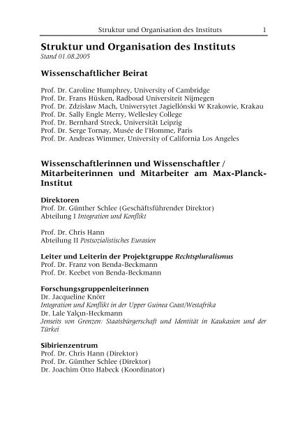 Struktur und Organisation des Instituts (PDF) - Max-Planck-Institut für ...