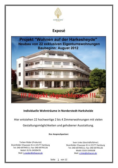 Expose Projekt Haus Harckesheyde Hirschkamp 37 Ethacon