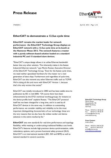 EtherCAT to demonstrate a 12.5us cycle time