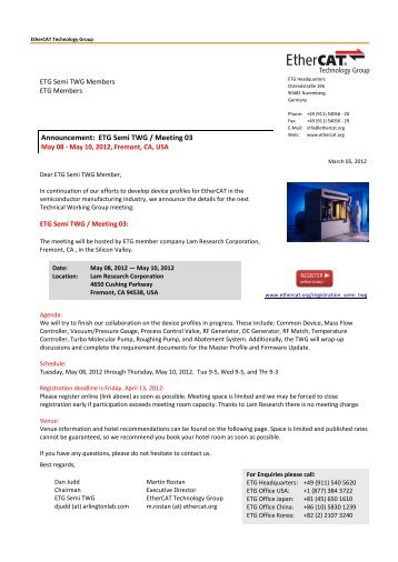 Announcement: ETG Semi TWG / Meeting 03 - EtherCAT