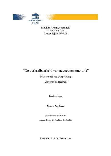 “De verhaalbaarheid van advocatenhonoraria” - E-thesis