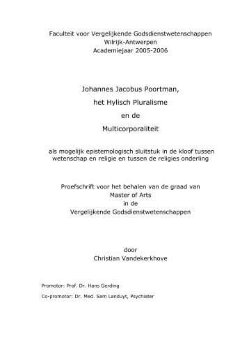 Johannes Jacobus Poortman, het Hylisch Pluralisme en de - E-thesis