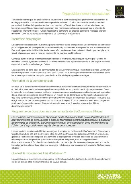 'l'Approvisionnement respectueux' - the Union for Ethical BioTrade