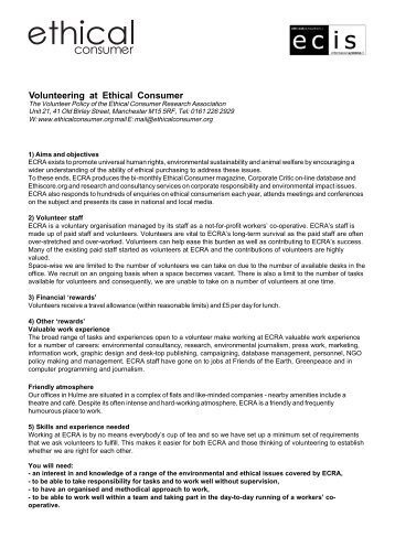 Volunteer policy & job descrip - Ethical Consumer