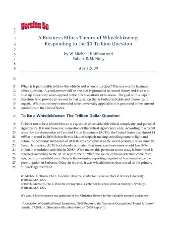 A Business Ethics Theory of Whistleblowing ... - Ethical Markets