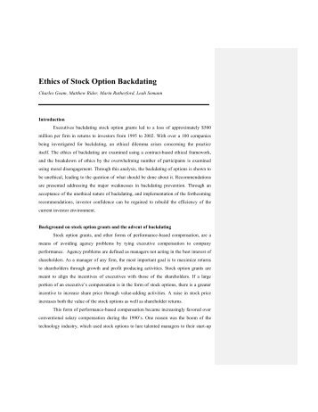 Ethics of Stock Option Backdating - Ethicapublishing.com