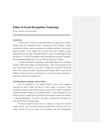 Ethics of Facial Recognition Technology - Ethicapublishing.com