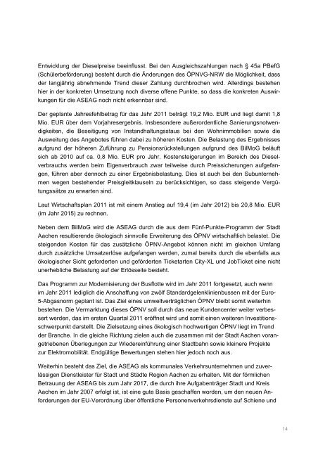 Geschäftsbericht 2010 - ASEAG Der gute Einstieg