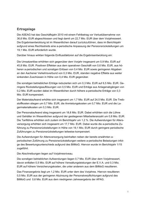 Geschäftsbericht 2010 - ASEAG Der gute Einstieg