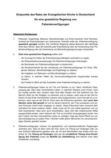 Eckpunkte für eine gesetzliche Regelung von Patientenverfügungen