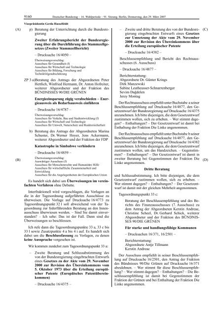 Plenarprotokoll 16/91 - Deutscher Bundestag