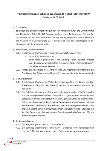 Tarifbestimmungen Schönes-Wochenende-Ticket