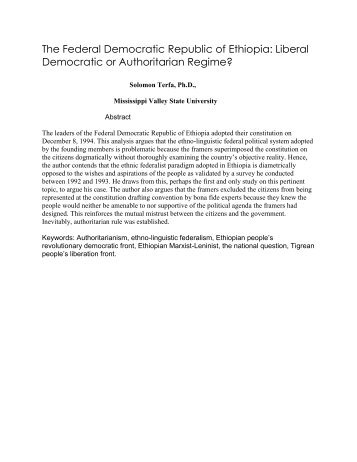 The Federal Democratic Republic of Ethiopia: Liberal ... - Ethiomedia