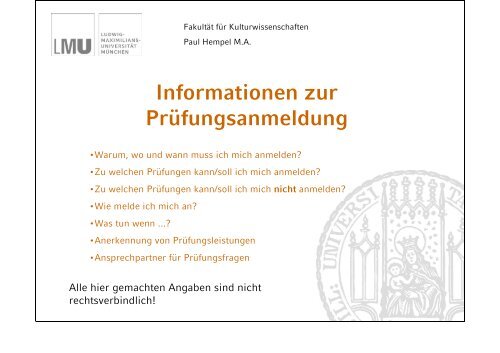 Informationen zur Prüfungsanmeldung - Ethnologie - LMU